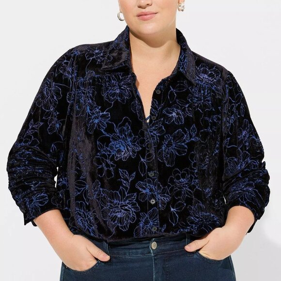 torrid Tops - Torrid Velvet Burnout Blouse Womens 2X Purple Semisheer Whimsigoth Floral